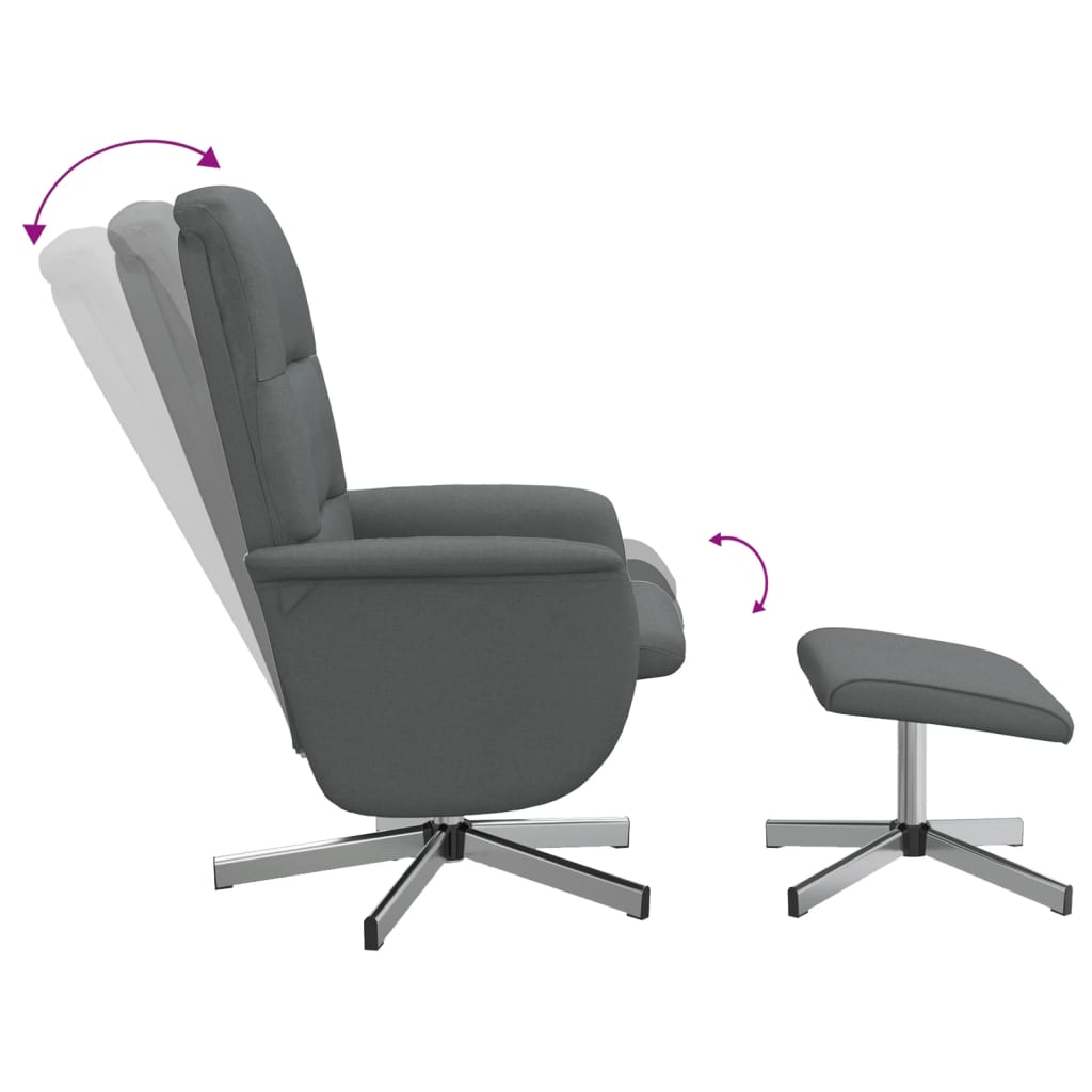 Relaxing chair with stool dark grey fabric