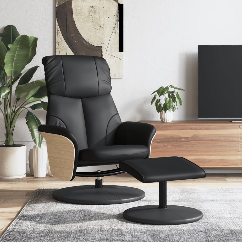 Relaxing chair with footstool black imitation leather