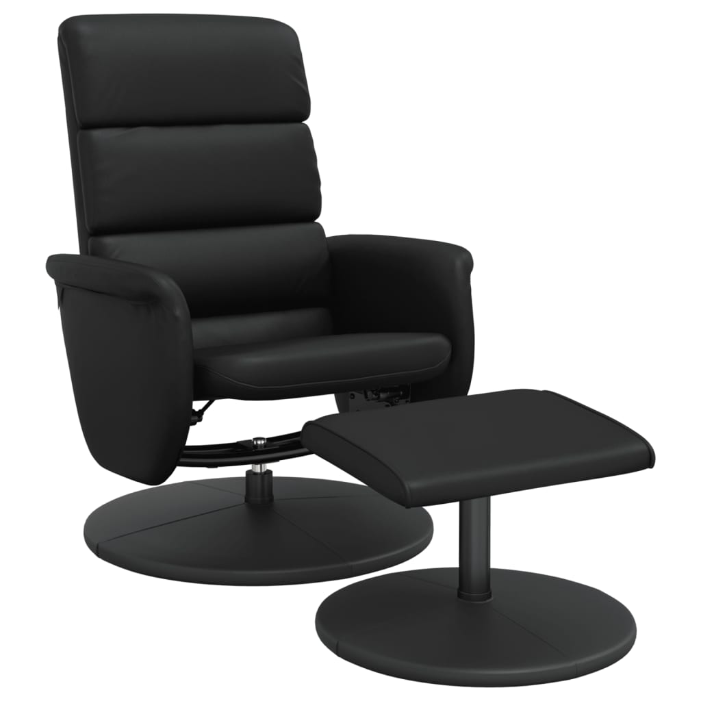 Relaxing chair with footstool black imitation leather