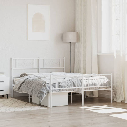 Bed frame with head and footboard metal white 160x200 cm