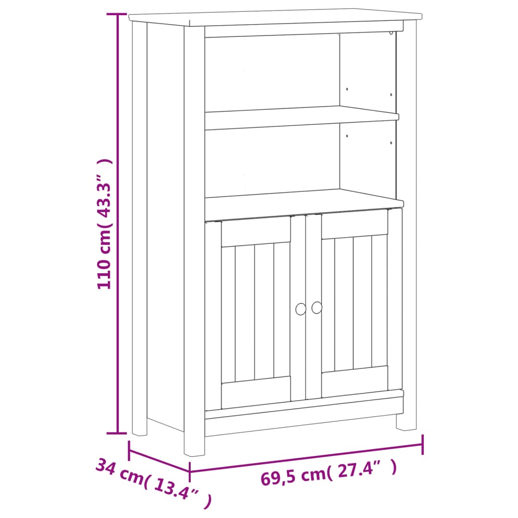 Bathroom cabinet BERG white 69,5x34x110 cm solid pine