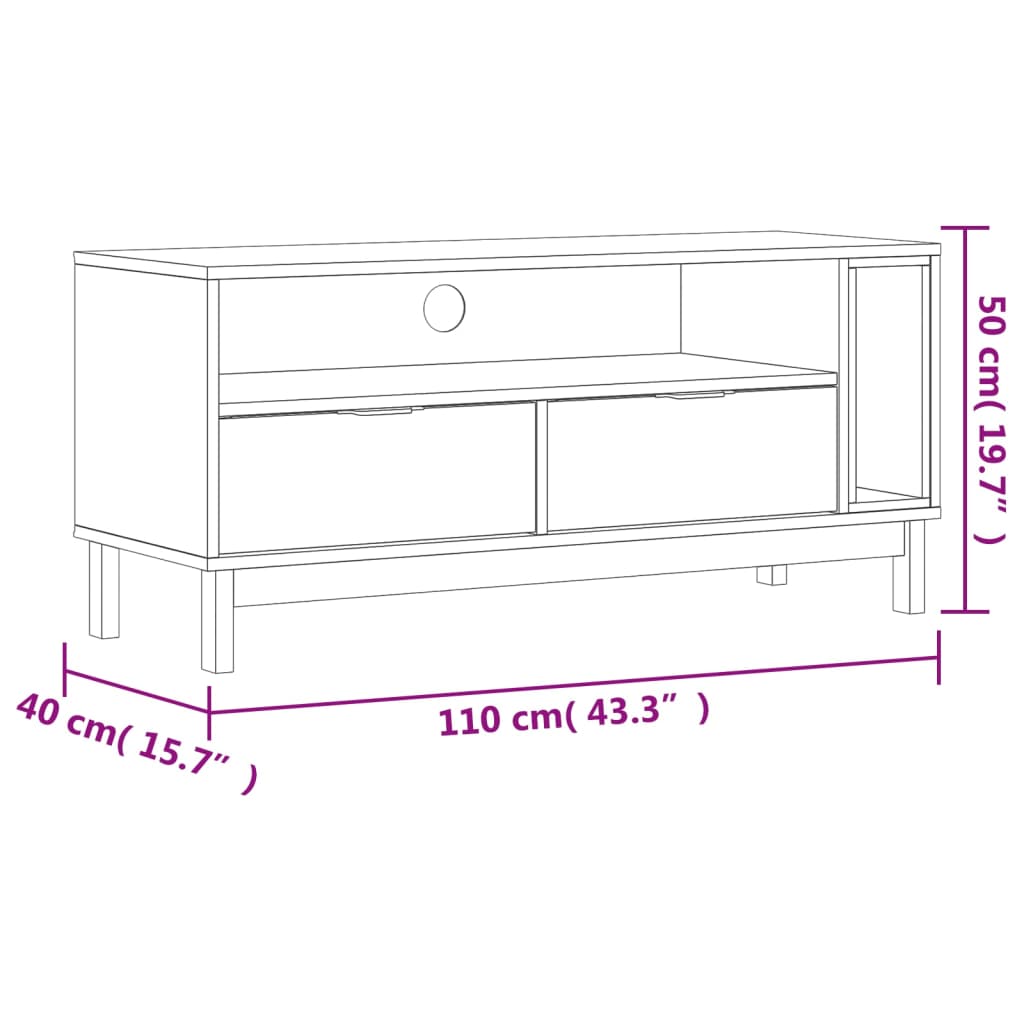 TV cabinet FLAM 110x40x50 cm solid pine