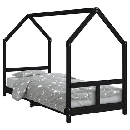 Children's bed black 80x200 cm solid pine wood