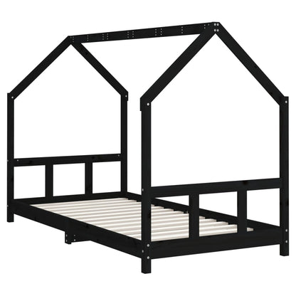 Children's bed black 90x200 cm solid pine wood