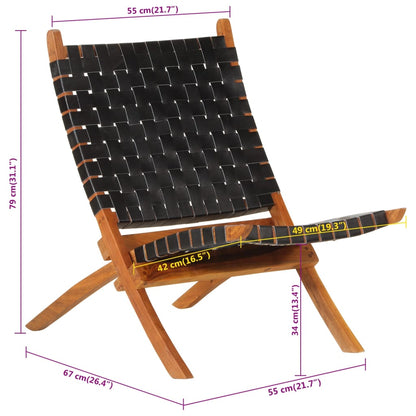 Relaxing chair foldable black genuine leather