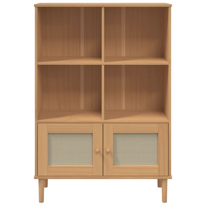Bücherschrank SENJA Rattan-Look Braun 90x35x130 cm Kiefernholz