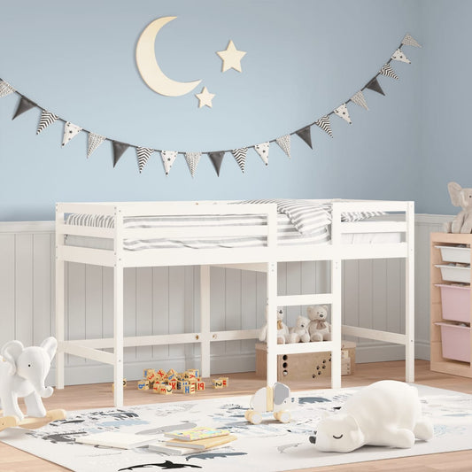 Children's loft bed with ladder white 90x200 cm solid pine wood