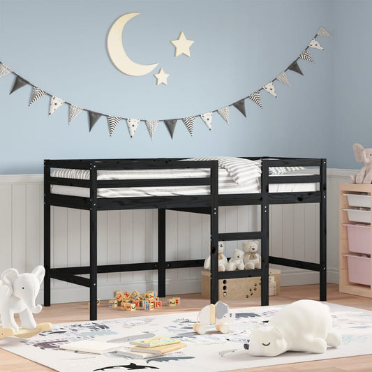 Children's loft bed with ladder black 90x200 cm solid pine wood