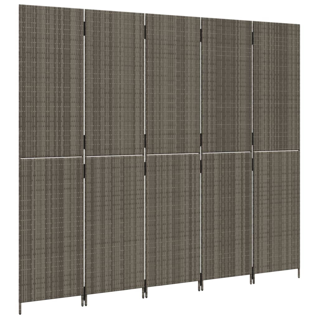 Paravent 5-tlg. Grau Poly Rattan