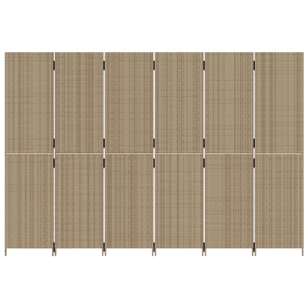 Paravent 6-tlg. Beige Poly Rattan