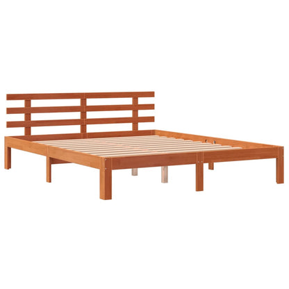 Solid wood bed with headboard wax brown 160x200 cm pine