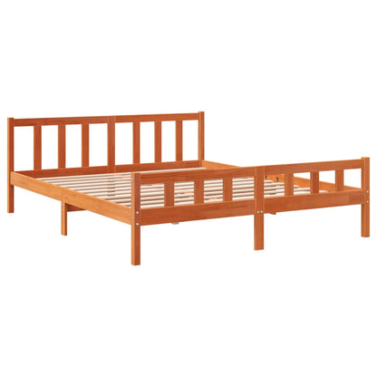 Solid wood bed with headboard wax brown 160x200 cm pine