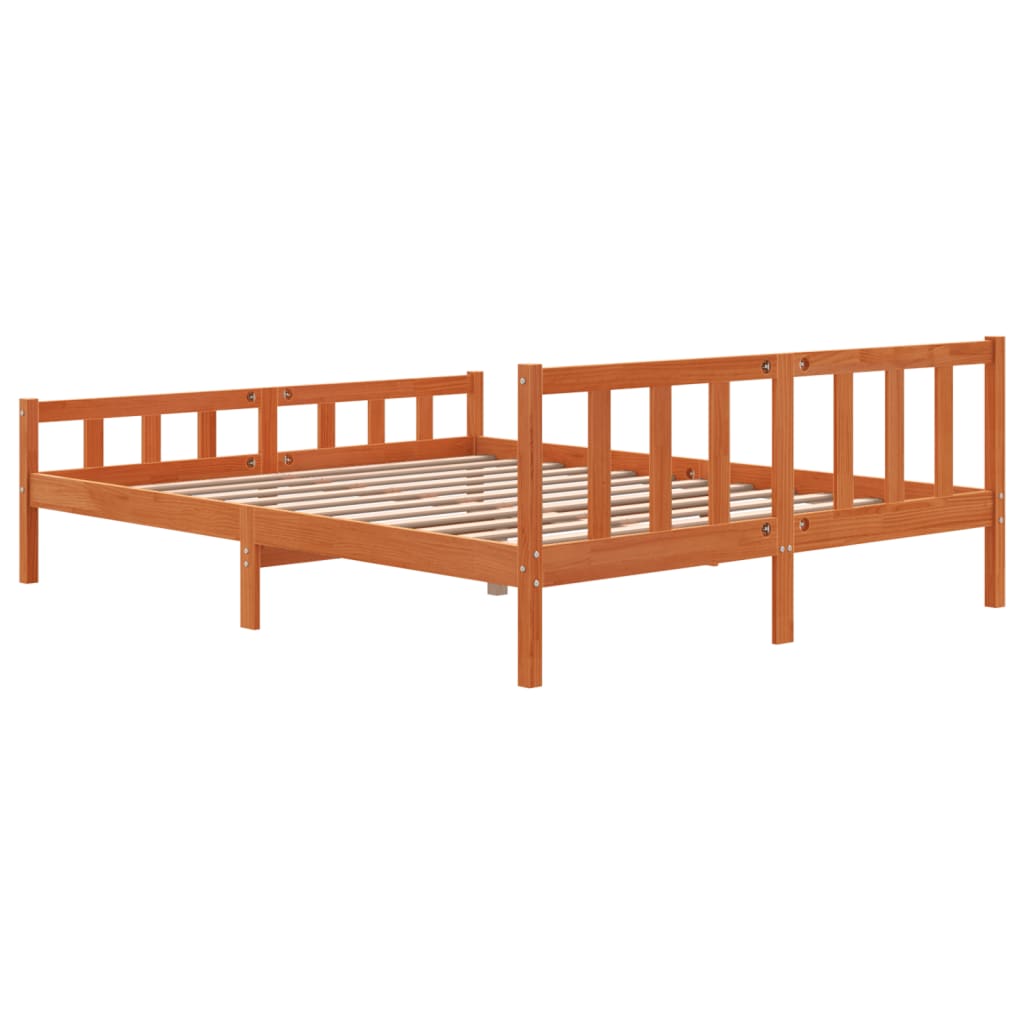 Solid wood bed with headboard wax brown 160x200 cm pine