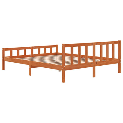 Solid wood bed with headboard wax brown 160x200 cm pine