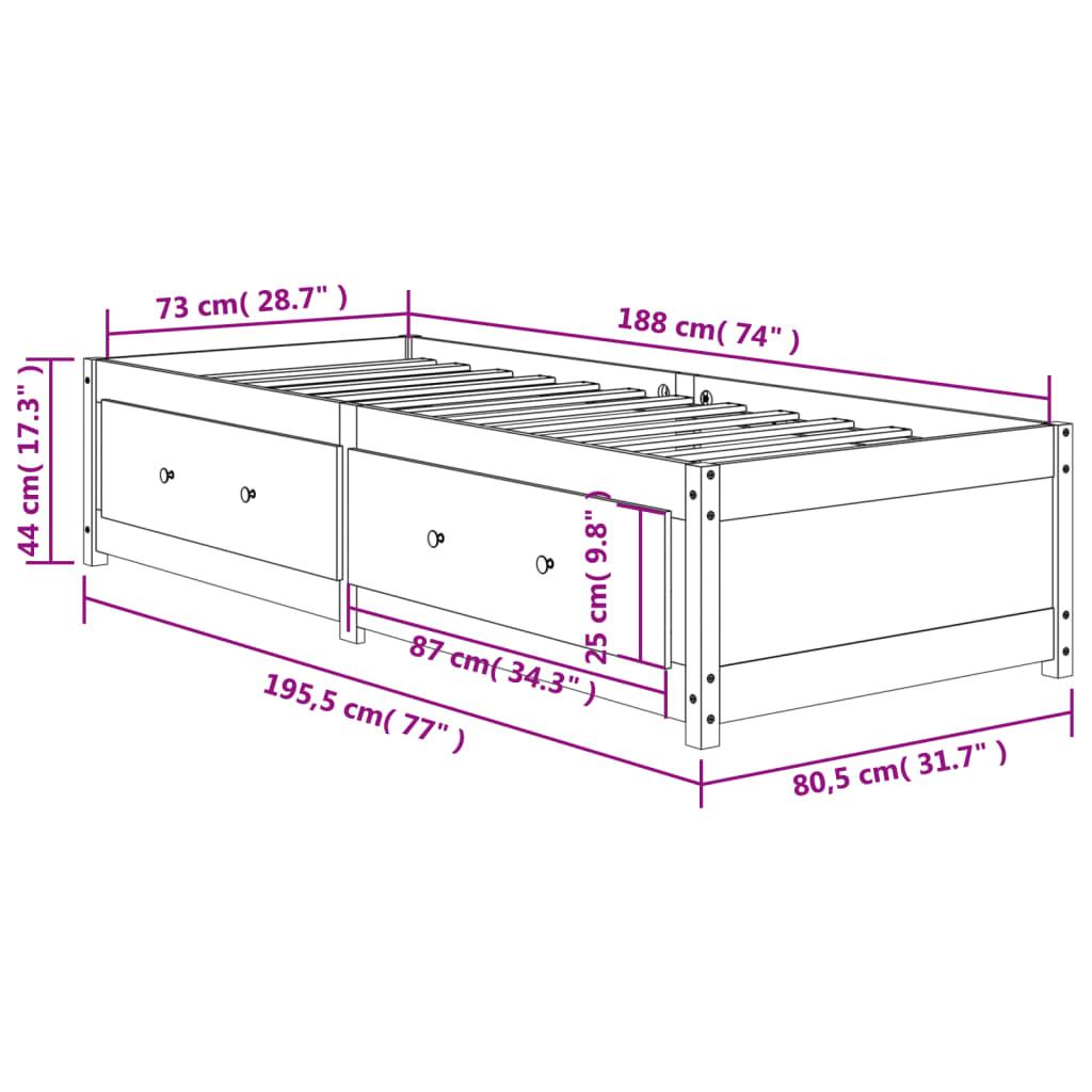 Tagesbett Wachsbraun 75x190 cm Massivholz Kiefer