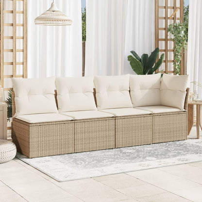 Garden sofa with cushions 4-seater beige poly rattan