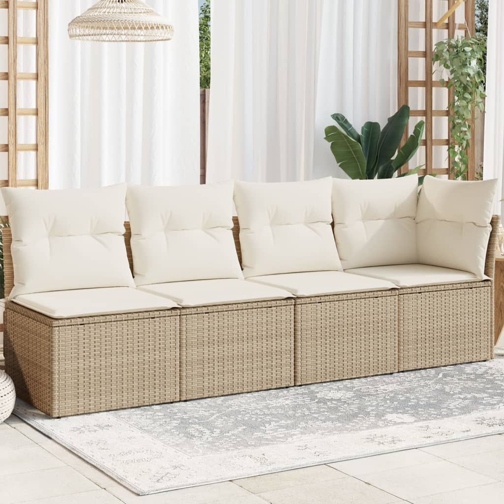 Garden sofa with cushions 4-seater beige poly rattan