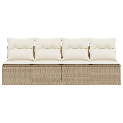 Garden sofa with cushions 4-seater beige poly rattan