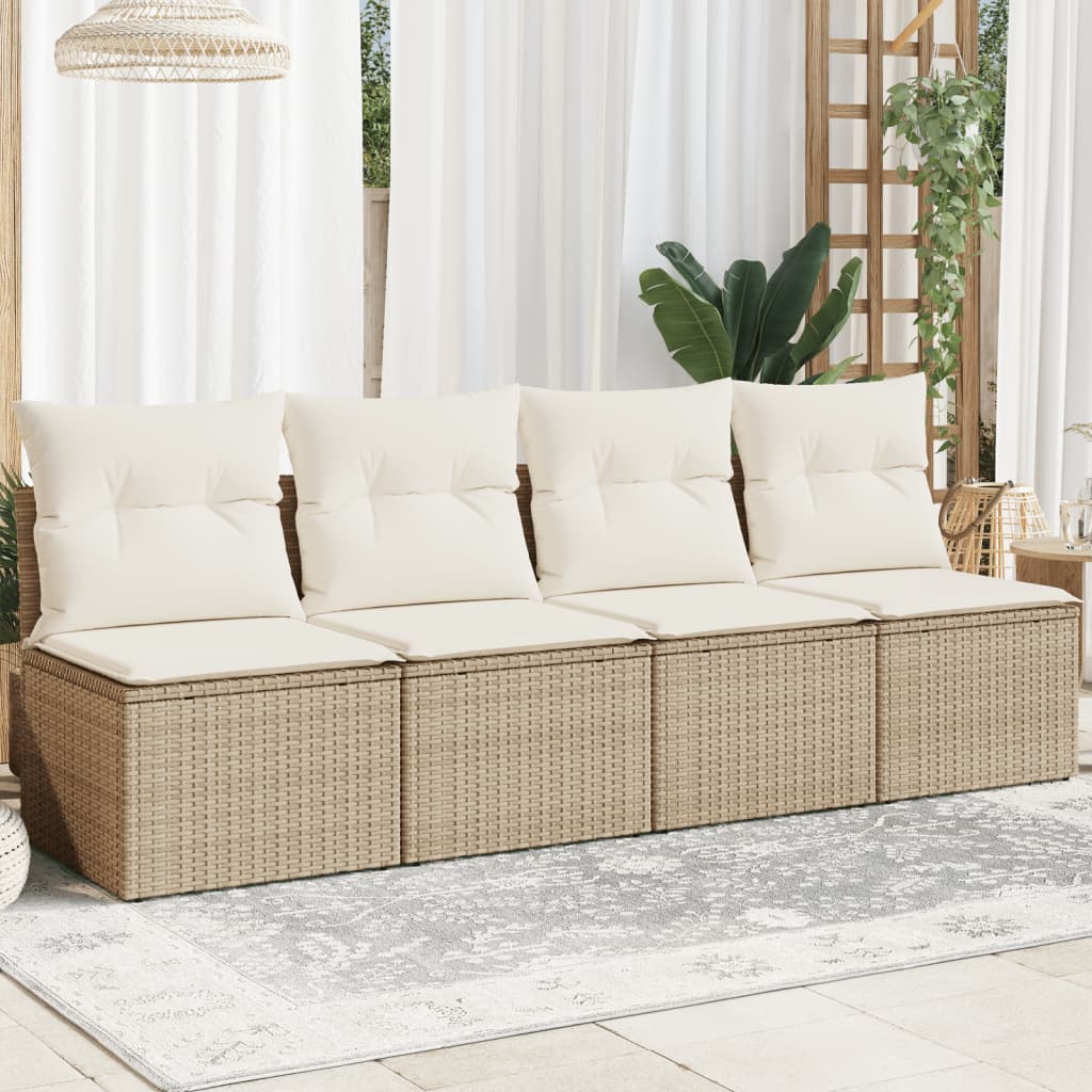 Garden sofa with cushions 4-seater beige poly rattan