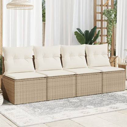 Garden sofa with cushions 4-seater beige poly rattan