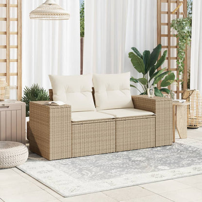 Garden sofa with cushions 2-seater beige poly rattan