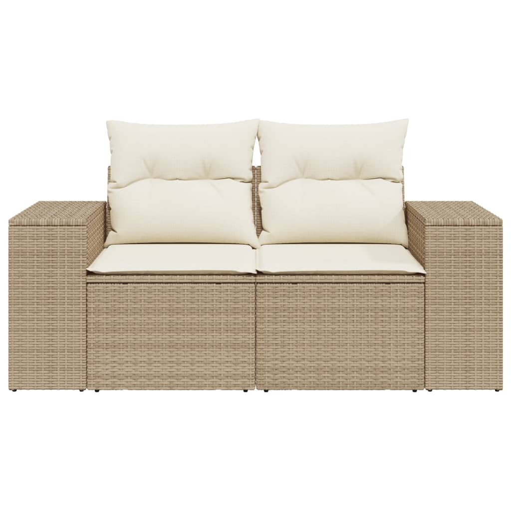 Garden sofa with cushions 2-seater beige poly rattan