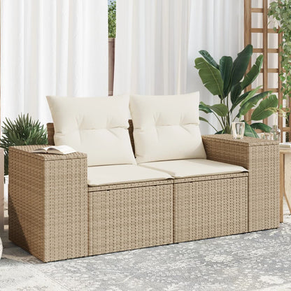 Garden sofa with cushions 2-seater beige poly rattan