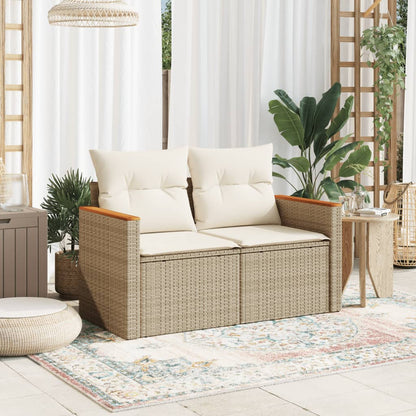Garden sofa with cushions 2-seater beige poly rattan