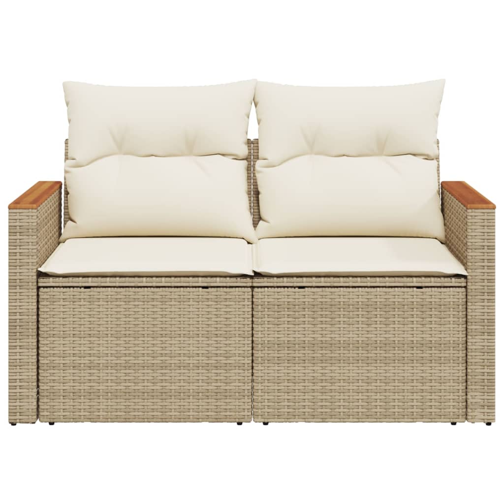Garden sofa with cushions 2-seater beige poly rattan