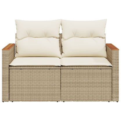 Garden sofa with cushions 2-seater beige poly rattan