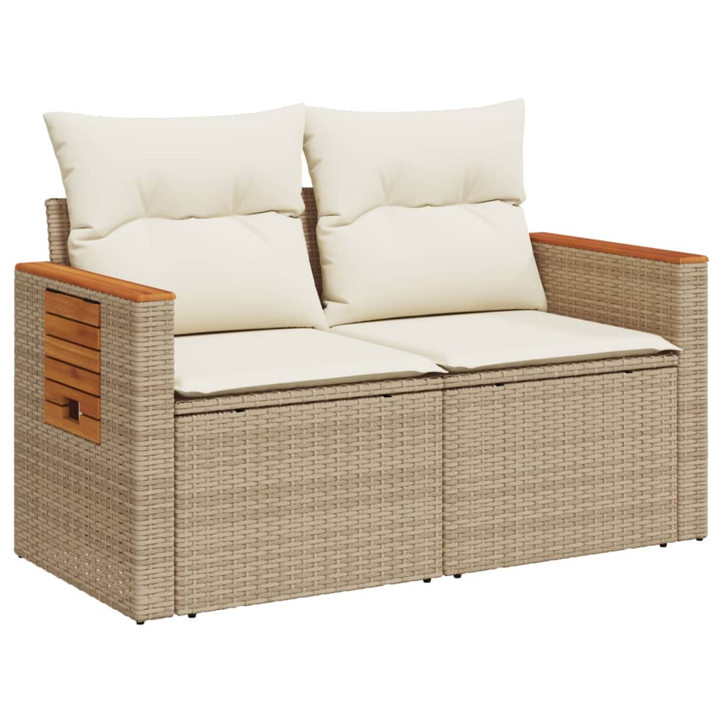 Garden sofa with cushions 2-seater beige poly rattan
