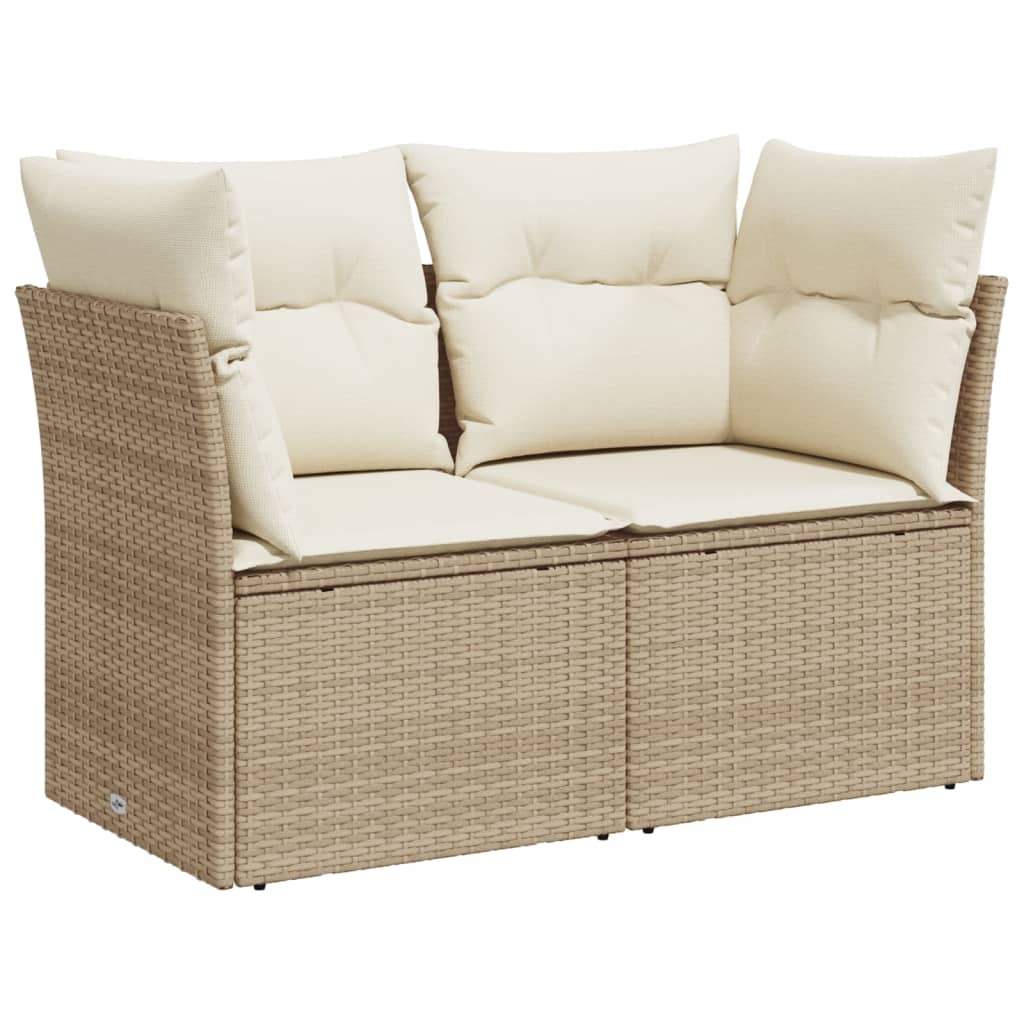 Garden sofa with cushions 2-seater beige poly rattan