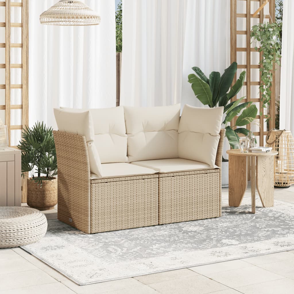 Garden sofa with cushions 2-seater beige poly rattan