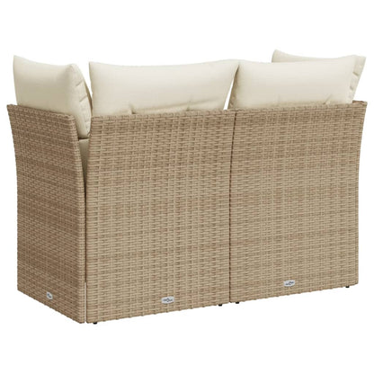 Garden sofa with cushions 2-seater beige poly rattan