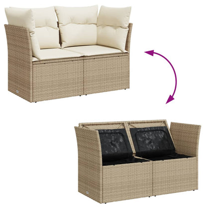 Garden sofa with cushions 2-seater beige poly rattan