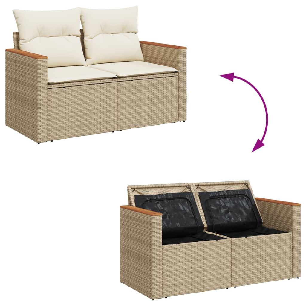 Garden sofa with cushions 2-seater beige poly rattan