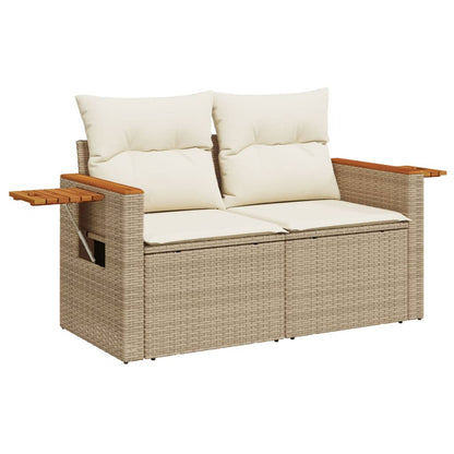 Garden sofa with cushions 2-seater beige poly rattan