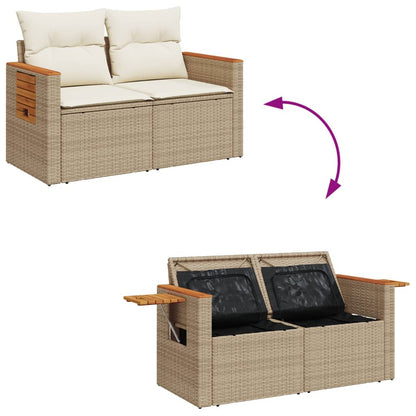 Garden sofa with cushions 2-seater beige poly rattan