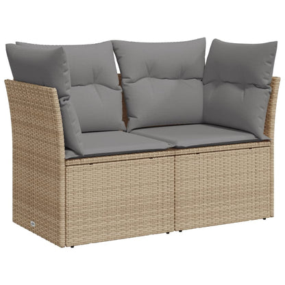 Garden sofa with cushions 2-seater beige poly rattan