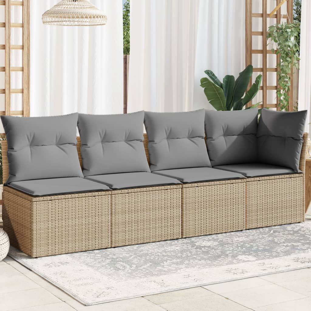 Garden sofa with cushions 4-seater beige poly rattan