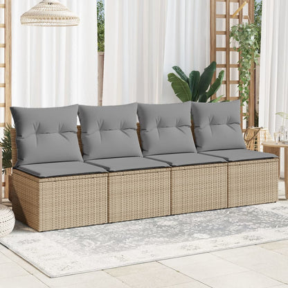 Gartensofa mit Kissen 4-Sitzer Beige Poly Rattan