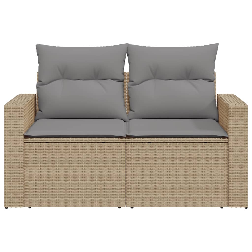 Garden sofa with cushions 2-seater beige poly rattan