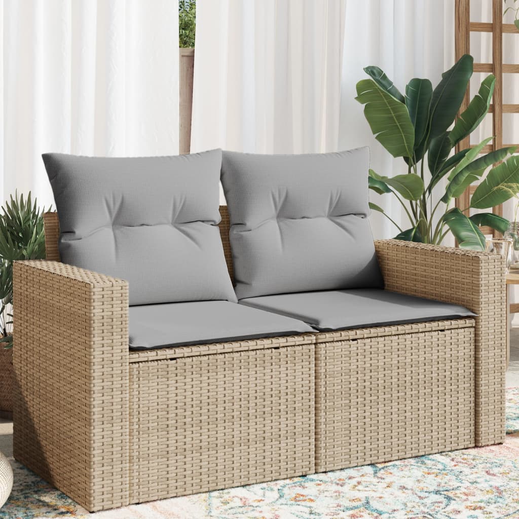 Garden sofa with cushions 2-seater beige poly rattan