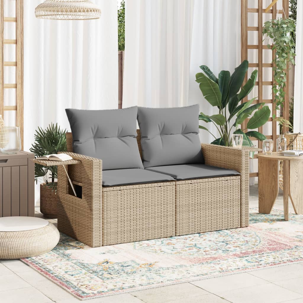 Garden sofa with cushions 2-seater beige poly rattan