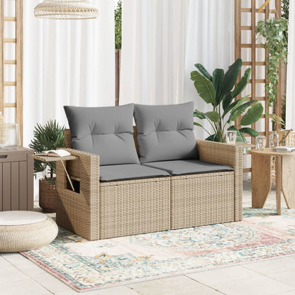 Garden sofa with cushions 2-seater beige poly rattan