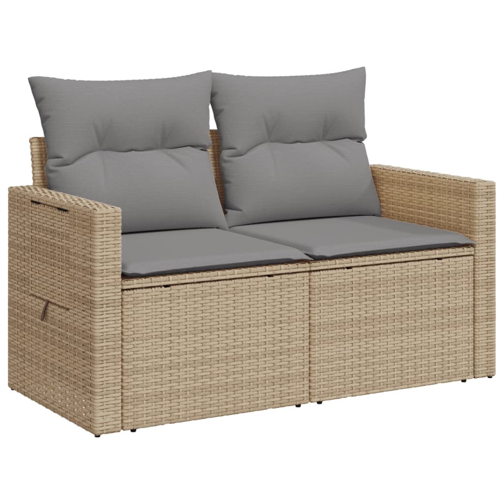Garden sofa with cushions 2-seater beige poly rattan