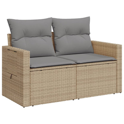 Garden sofa with cushions 2-seater beige poly rattan