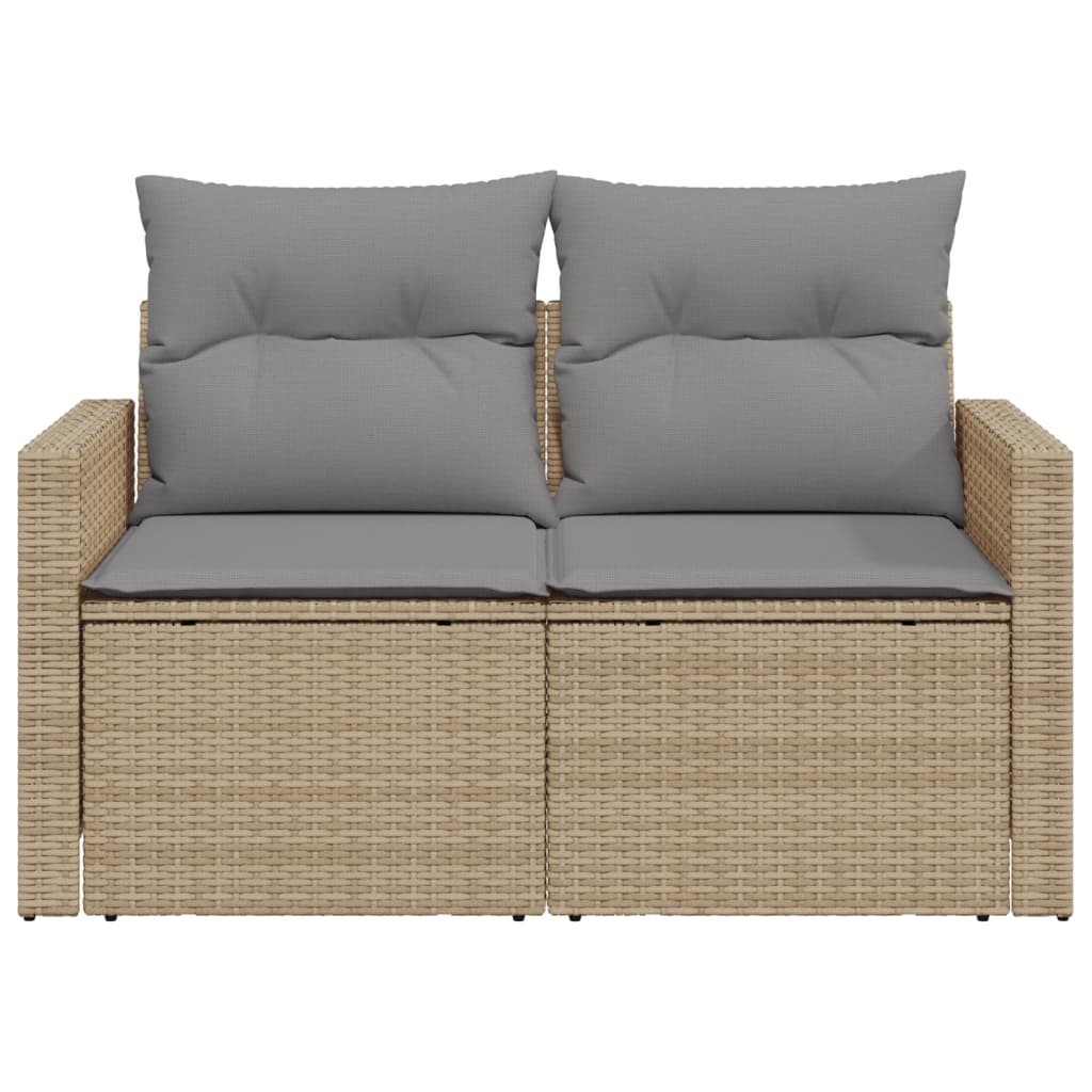 Garden sofa with cushions 2-seater beige poly rattan