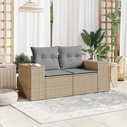 Garden sofa with cushions 2-seater beige poly rattan