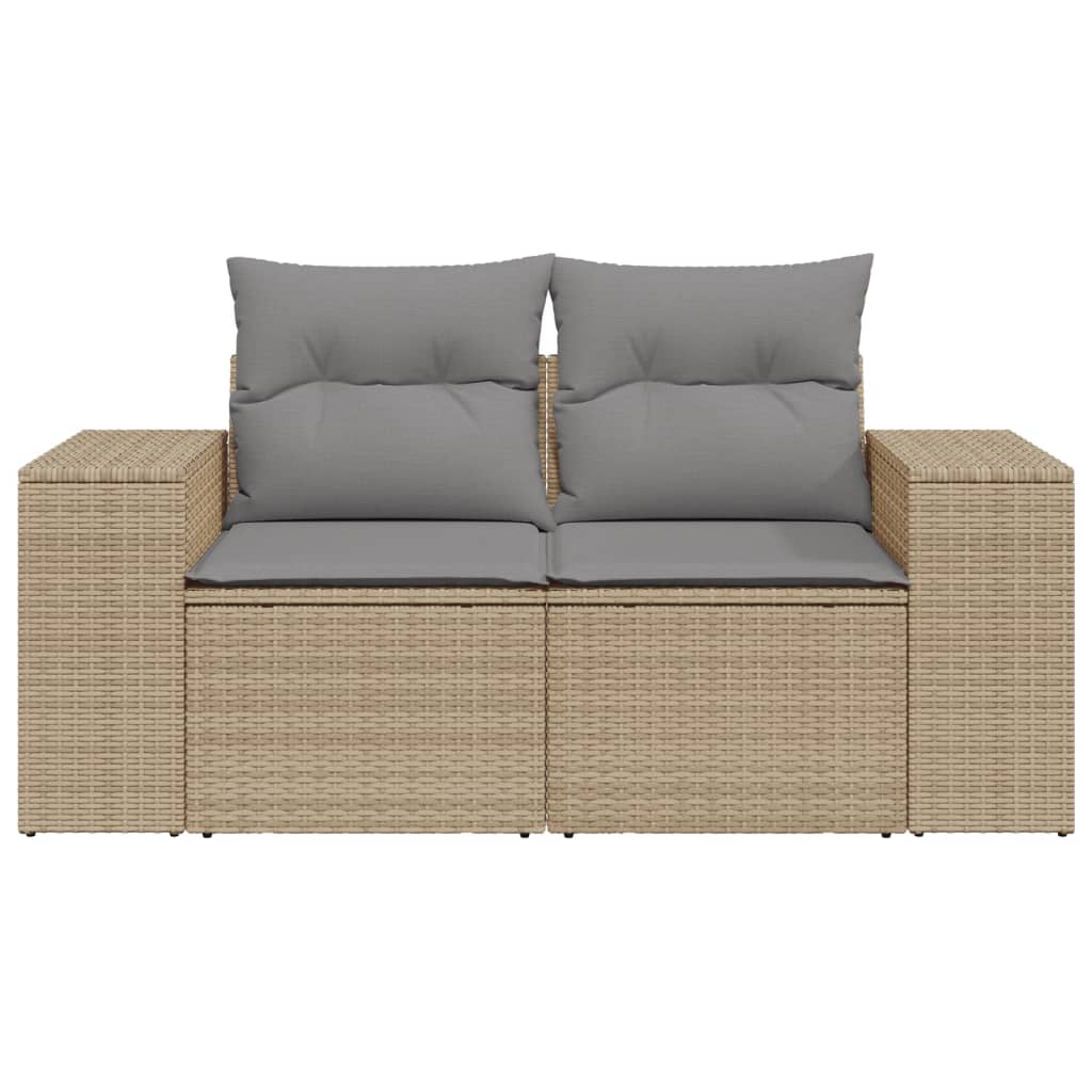 Garden sofa with cushions 2-seater beige poly rattan